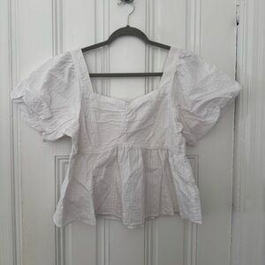Old Navy White Seersucker Puff Sleeve Women's Top Size L